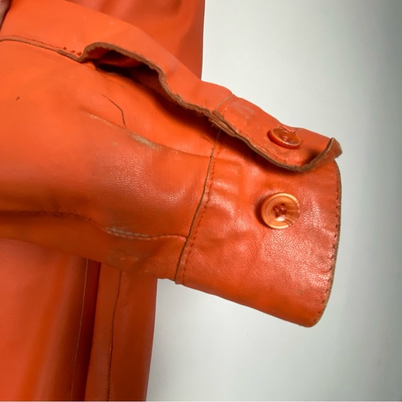 Sold‼️Vintage Orange Button Front Leather Shirt Jacket 70's - Picture 4 of 14